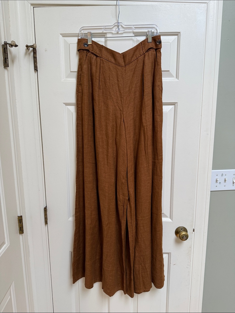 New With Tags Banana Republic Brown 100% Linen High Rise Wide Leg Pants 12 Long - Picture 1 of 8